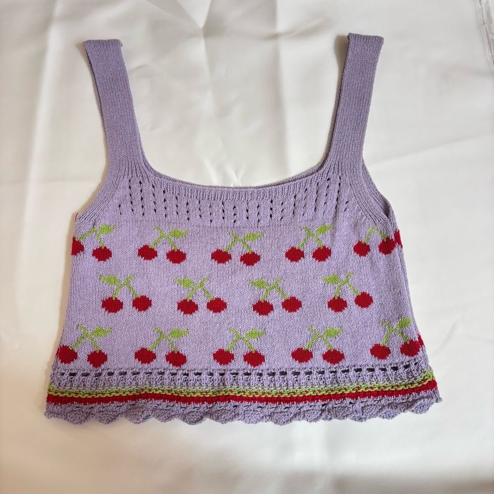 Zara Purple Cherry Knit Tank Top